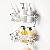 YOHOM Duschablage Ohne Bohren Duschkorb Ecke Duschregal Edelstahl Badezimmerablage mit Haken Badregal Dusche Shampoo Halterung für Badezimmer Bad Selbstklebend Ablage Küche Aufbewahrung, 2 Stück