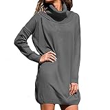 YZWC Damen Elegant Winter Pullover Strickpullover Pullover Strickpullover Lang Winterkleid Elegant Langarm Strickkleider Tunika Pulloverkleid Warme für Herbst W