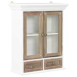 vidaXL Massivholz Wandschrank Hängeschrank mit 2 Türen 2 Schubladen Badschrank Badezimmerschrank Küchenschrank Schrank Vitrine Braun Weiß 49x22x59 cm G