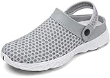 SAGUARO Unisex Clogs Hausschuhe Herren Damen Pantoletten Mesh Atmungsaktiv Gartenschuhe rutschfeste Leicht Sommer Strandschuhe Slip-on Flach Freizeit Sandalen, 081 Grau, 40 EU