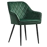 SONGMICS Esszimmerstuhl, Sessel, Polsterstuhl mit Armlehnen, Sitzbreite 49 cm, Metallbeine, Samtbezug, bis 110 kg belastbar, für Arbeitszimmer, Wohnzimmer, Schlafzimmer, grün LDC088C01