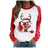 ROERDTRY Weihnachtspullover Damen Rundhals 3D Drucken Weihnachtspulli Rentier Muster Weihnachtspullover Sweatshirt Langarmshirt Christmas Pulli Christmas Xmas Vintage Pullis Frauen Lässige Ob