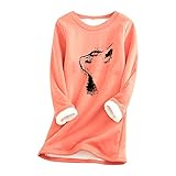 Fleece Pullover für Damen Winter Warme Langarmshirt Rundhals Sweatshirt Unterhemd Bequem Weich Gefüttert Pullover Dicker Plüsch Lamm Kaschmir Pulli Langarm Shirts Oversize Oberteil Top