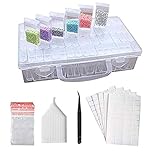 Queta 64Fächer Diamant Malerei Aufbewahrungsbox 5D Diamant Stickerei Sortierbox mit Trichterplatte für Nägel,Strass,Perlen,DIY Handwerk mit Quick Point Stift, 200 Stück Aufkleb