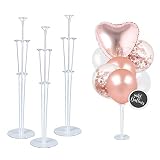 SicurezzaPrima Ballonständer - 3 Wiederverwendbare Ballon Ständer inklusive 36 Ballons in Rosefarben und 20 Meter Band zum Schmücken - Auch als Tischballonständer -Rosè und weiß