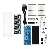 4-digitale DIY-Uhren-Kits, Elektronisches LED-Uhren-Kit, Automatische Anzeige von Zeit/Temperatur, Summer-Erinnerung, mit Lichtsteuerungsfunktion(rot)