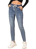 Allegra K Damen Jeans mit Kordelzug und hoher Taille, blau, 42