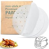 Pergamentpapiereinlagen, 100 Stück/21,6 cm, aus der Fabrik, direkt Pergament-Backpapier, verwendet in Luftfritteusen, Pergamentpapier, Dampfgarer, perforierte Antihaft-Papier-Backwaren (weiß, 21,6 cm)