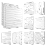 3D Wandpaneele aus PVC Kunststoff - weiße Wandverkleidung mit 3D Optik - Wave Motive (0.25QM Sparpaket HD143 50x50cm) Wandverblender Wanddeko W