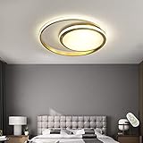LED Deckenleuchte Wohnzimmer lampe 2-Ring Dimmbar Leuchte mit Fernbedienung Kupfer Deckenlampe, Modern Decken Schlafzimmer Licht Esszimmerlampe Badlampe, Messing Lampenkörper Silikon Lampenschirm, 70W
