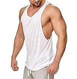 Muscle Shirt Herren Tank Top Achselshirt mit tief geschnittenem Armausschnitt Weiß, Größe:M