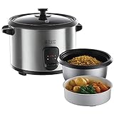 Russell Hobbs Reiskocher 1,8l inkl. Dampfgarer-Einsatz (Warmhaltefunktion, antihaftbeschichteter Gartopf, Reislöffel & Messbecher) Schongarer für Gemüse & Fisch, Cook@Home 19750-56