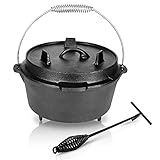 Faziango Dutch Oven, 4.5 qt Topf mit Füße mit Deckelheber, bereits eingebrannt, Gusseisen Kochtopf für Garten Lagerfeuer Camping