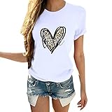 LOSSLO Damen T-Shirt Valentinstag Herz Drucke Rundhals Kurzarm Lose Frauen T-Shirt Sweatshirt Hemd Kurzarmshirt Oberteile Blusen Tanktops Tops Tunika M