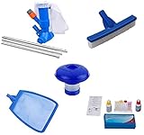 well2wellness Pool Zubehör Set 5 Basic / 5-teilig mit Laubkescher, Dosierer, Venturi Bodensauger mit Stange, Bürste Plus Test-Kit für Chlor + pH (P1866)