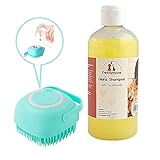 PetAmore Hundebürste mit Seifenspender 2 in 1 Silikon Bürste Spender Tierbürste Duschbürste + Tiershampoo Hundeshampoo Glanz Shampoo Konzentrat mit Conditioner 500