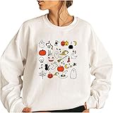 Wave166 Halloween Kostüm Damen Niedlich Kürbis Graphic Druckn T-Shirt Bluse Oberteile Loose Fit Pullover Karneval Partyshirt Streetwear Sportbekleidung