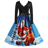 Christmas Dresses for Women- Baiomawzh Langarm O-Ausschnitt Partykleid Kostüm Cosplay Abendkleider Frauen Christmas Print Weihnachtskleider Midi Kleid Weihnachtsmann Elch Print Party Swing