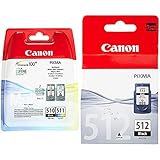 Canon Tintenpatrone CL-511 Mehrfarbig 9ml ORIGINAL & PG-512 Original Schwarze Tintenpatrone für Inkjetdrucker Pixma MX320,330,340,350,360,410,420-MP230,240,250,252,260