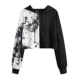 Damen Kapuzenpullover Kurz Sweatjacke Cropped Kapuzenjacke Hoodie Cropped Pullover Mädchen Bauchfrei Sweatshirt mit Kapuze Kurz Jacke Casual Langarm Shirts Kordelzug Oberteil Bluse Tops Streetw