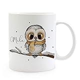 ilka parey wandtattoo-welt Tasse Becher Eule Eulchen auf AST Zweig Motiv mit Wunschname Name individuell Kaffeebecher Kaffeetasse Geschenk ts1082 - ausgewählte Farbe: *weiß*