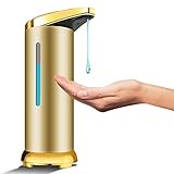 Bigmeda Seifenspender,Seifenspender Automatisch aus Edelstahl , Berührungslos Desinfektionsspender mit Sensor Infrarot ,Einstellbare Schalter und Wasserdicht Basis(Golden Matt)
