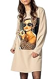 Sublevel Damen Shirt-Kleid mit Art-Print Longshirt Langarm beige M/L