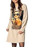 Sublevel Damen Shirt-Kleid mit Art-Print Longshirt Langarm beige M/L