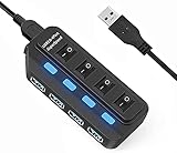 USB-Hub, 4 USB 3.0-Anschlüsse,USB-3.0-Hub mit einzelnen LED-Netzschaltern für Laptop,bis zu 5 Gbit/s,mit einzelnen Netzschaltern und LED-Leuchten,kompatibel mit MacBook,PC und weitere USB-G