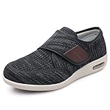 CANDSS Klettverschluss OrthopäDische Pantoffeln Diabetiker OrthopäDische Verbandschuh Alte Herrenschuhe, Weite Schuhe, Herren-Wanderschuhe, Verstellbarer Verschluss,Schwarzgrau,48