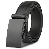 Herren Gürtel Leder Schwarz - M.R Ledergürtel für Herren mit Automatik Schnalle Beiläufige in Geschenkbox (12195, Länge 130cm Geeignet für 38-inch-48-inch taille)