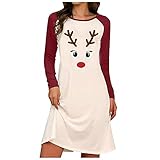 STOREYH Damen Weihnachten Druck BleistiftKleider Elegant Rundhals Langarm Wickel Tunika Tasche Slim Fit Knielang Kleid Etuikleid Party Festlich Abend Urlaubs Frauen Dress Karneval A-Linie Blusenk