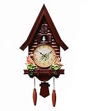 Kuckucksuhr, Mini Tiny Modern Cuckoo Wanduhr, europäischer Stil Holzhaus Kuckucksruf Pendeluhr, Niedliche Kinderzimmer Wanduhr for Wohnzimmer Schlafzimmer, Silent Quarz Uhr (Color : Rot)