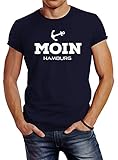 Neverless Herren T-Shirt Moin Hamburg Anker Slim Fit Navy L