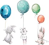 WandSticker4U®- Wandsticker Babyzimmer 3 SÜßE HASEN I Wandbilder: 67x56 cm I Baby Wandtattoo Kinder-zimmer Dschungel Wald-tiere Luftballons I Wand Aufkleber Deko für Mädchen & Jung
