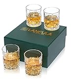 LANFULA Whiskey Gläser Set, 300 ml Bleifreie Kristallglas Whiskybecher, Geschenk für Weihnachten, Schöne Geschenkbox, 4-teilig