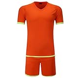 BOZEVON Herren & Jungen Sommer atmungsaktive Sportbekleidung, Fußball-Trikots Uniformen, Fußball-Kit-Shirt Trainingsanzug (Orange,EU L = Tag XL)