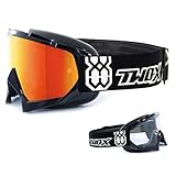 TWO-X Race Crossbrille schwarz Glas verspiegelt Iridium MX Brille Motocross Enduro Spiegelglas Motorradbrille Anti Scratch MX Schutzb