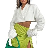 Stilvoller Damen-Blazer mit Revers, langärmelig, hohe Taille, lockerer Schnitt, einfarbig, weiß, 40