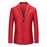 Yowablo Male Blazer Slim Fit Herren Blazer Slim Fit Sakko Herren Slim Fit Sakko Casual Blazer Smokingjacke für Hochzeit (M,Rot)