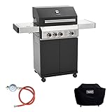 TAINO BLACK Gasgrill-Set mit Abdeckhaube und Gasdruckminderer (BLACK 3+1 Set)