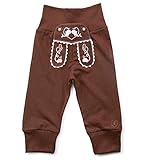 Schöneberger Trachten Couture Baby Stoffhose im Lederhosen Design – Babyhose mit elastischem Bund – Pumphose Kinderhose Bockkitz (74/80, Dunkelbraun)