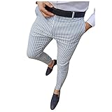 Xmiral Karierte Dünne Bleistifthose Für Herren Reißverschluss Elastische Taillenhosen Skinny Anzughosen (03 Blau, XL)