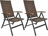 Brubaker 2er Set Polyrattan Gartenstuhl Modena - Hochlehner aus Metall und Poly Rattan klappbar - 7-Fach verstellbare Rückenlehne - wetterfester Faltstuhl/Klappstuhl - Braun G