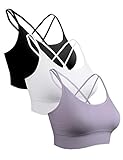 Sykooria Sport BH Damen Gepolstert Bustier Damen BH ohne Buegel Spaghettiträger Cross Back Design Push up BH Sport Bra Top für Yoga Fitness, Schwarz+Weiß+Violett S