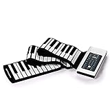 FZYE Handroll Tragbares Klavier Elektronische Roll-Up Klaviertastatur mit Touchscreen,Roll-Out Klaviertastatur Premium Grade Silikon, Verstärkerlautsprecher 88 Tasten, Schwarz/Weiß