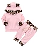 Neugeborenes Baby Mädchen Babykleidung Set Leopard Kapuzenpullover Hoodie Top and Hosen Warm Bekleidungsset Herbst und Winter (Rosa, 12-18 Monate)