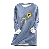Plüsch Pullover Damen Katze Drucken Sweatshirt Nachahmung Lammhaar Futter Lässig Weihnachten Langarmshirt Bedruckt Weihnachtspullover Rundhals T-Shirt Warmer Shirt Herbst Winter Pulli Tops Ob