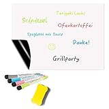 Alaskaprint magnetische Whiteboard-Folie für den Kühlschrank A3 Magnettafel Einkaufsliste magnetisch Küche Essensplaner Menü Memo Erinnerung Planer abwischbar für Küche Putzplan 43 X 30cm 4 Mark