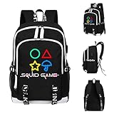 GOTH Perhk Squid Game-Rucksack, hohe Kapazität, Schultasche, Reise, Laptop, Rucksack für Teenager, Jungen, Mädchen, Damen, Herren, Niedliches Schwarz, Einheitsgröß